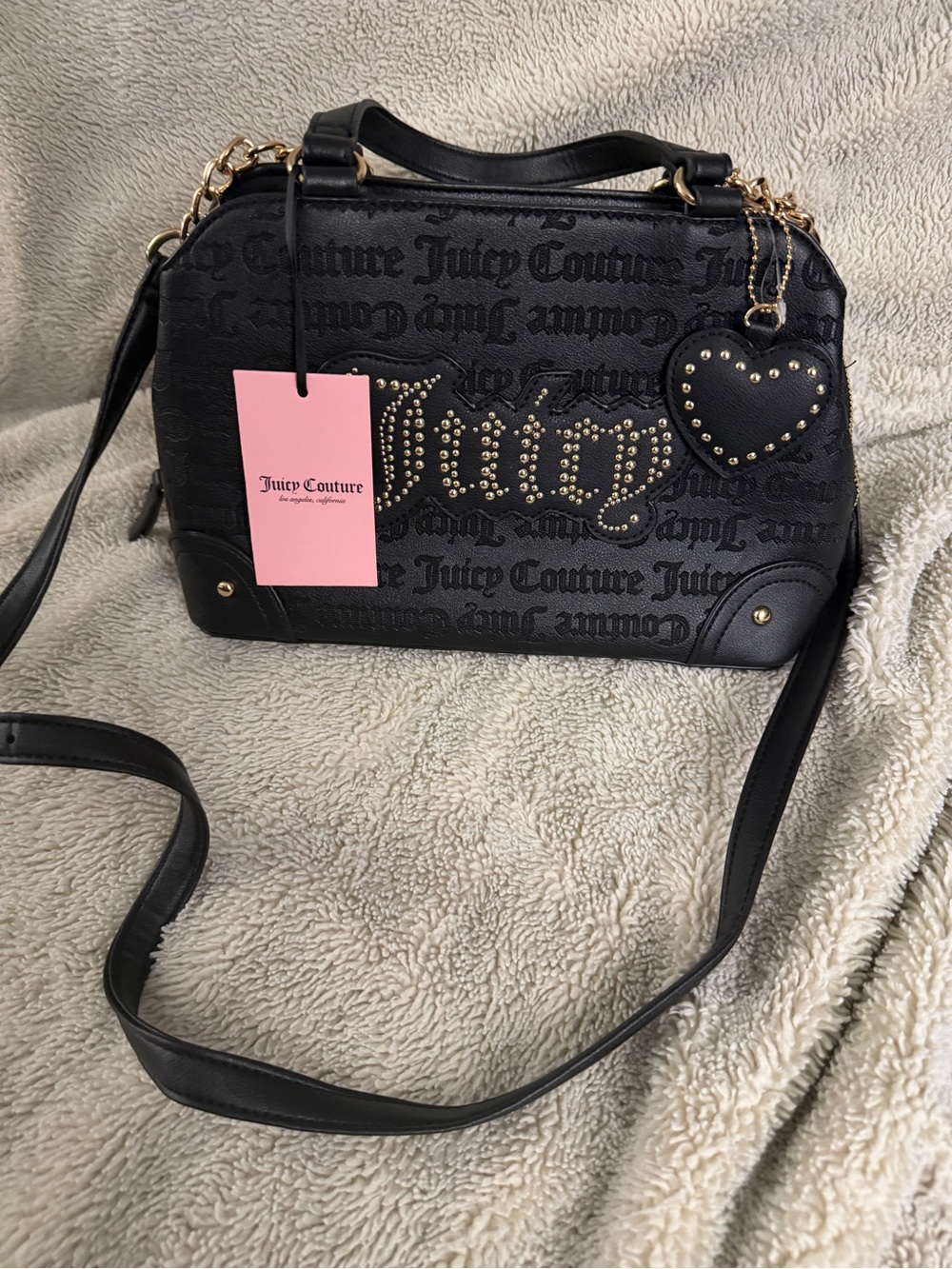 Juicy Couture Black Studded Logo Heart Charm Shoulder Bag